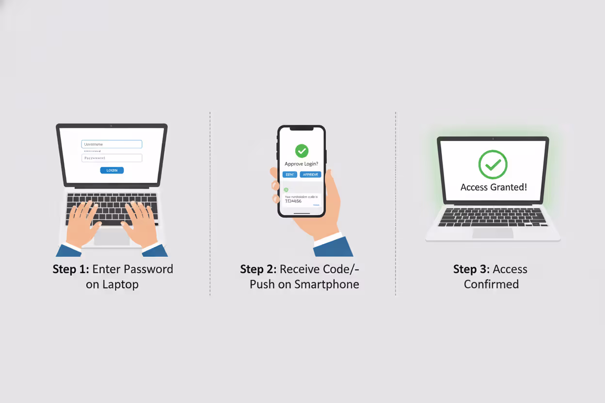 User login flow with password entry and second-factor verification on a smartphone