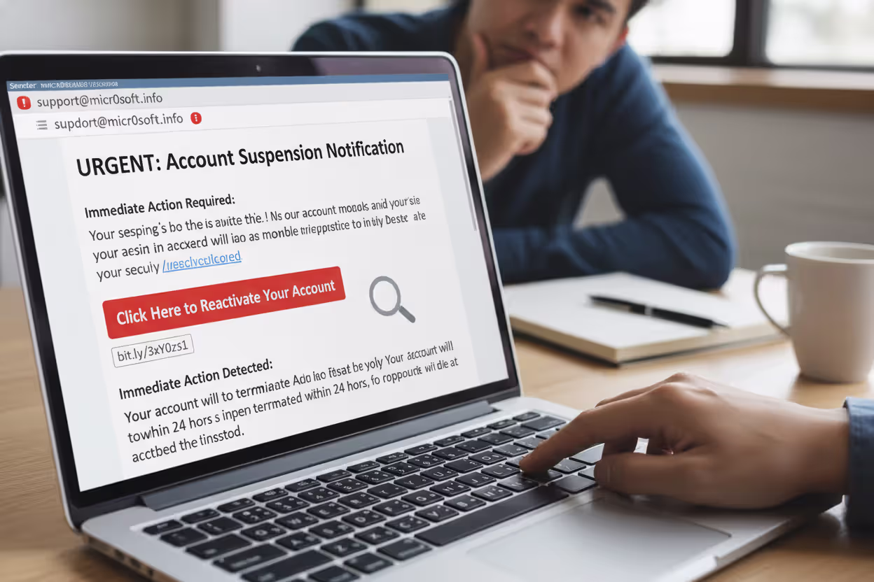 User identifying phishing red flags in a suspicious email
