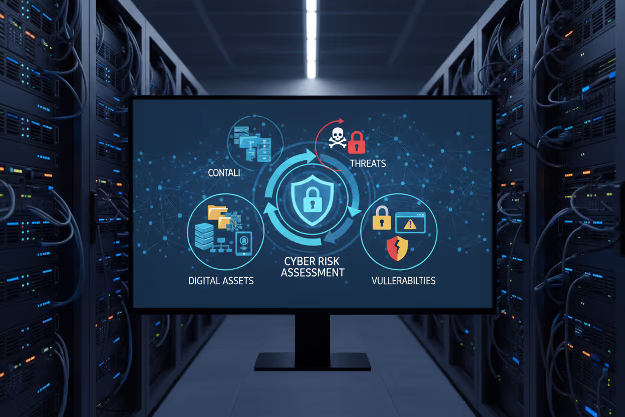 Assets, threats, and vulnerabilities in a cybersecurity risk assessment