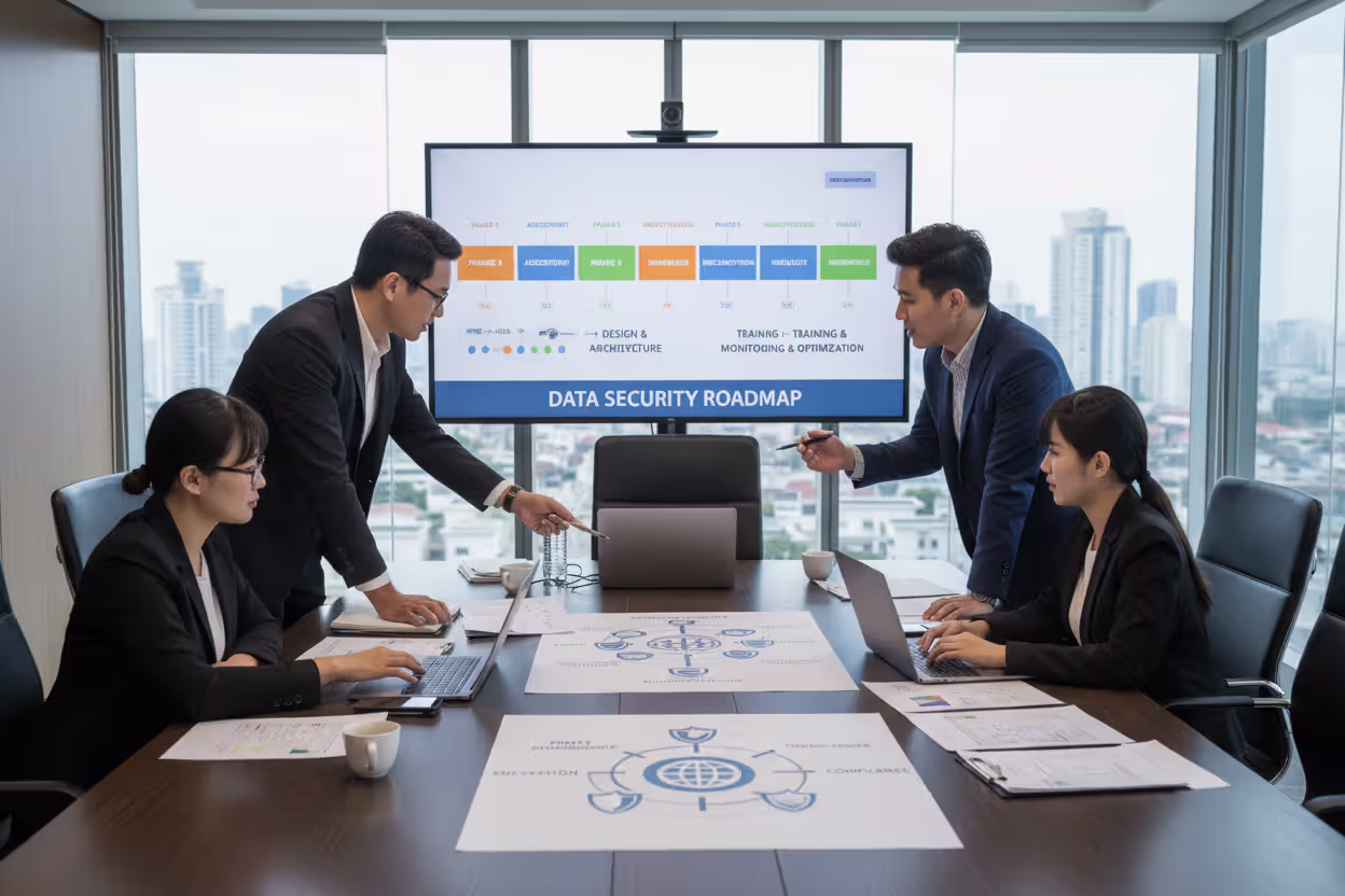Security and business leaders planning a data security implementation roadmap