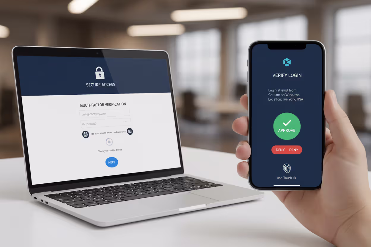 Multi-factor authentication process on business devices