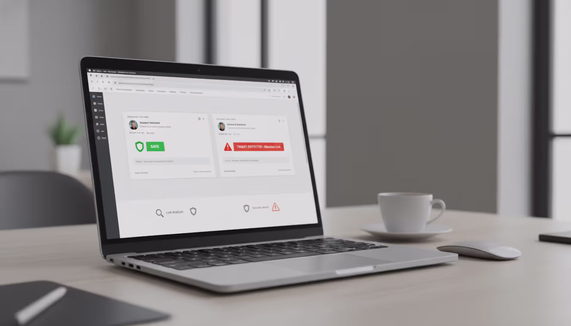 Cybersecurity concept showing clone phishing emails on a laptop screen