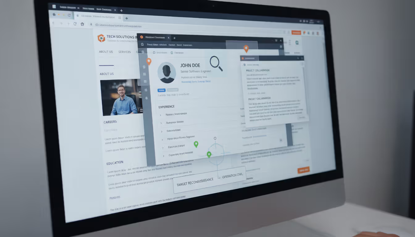 Cybercriminal researching employee information before a phishing attack