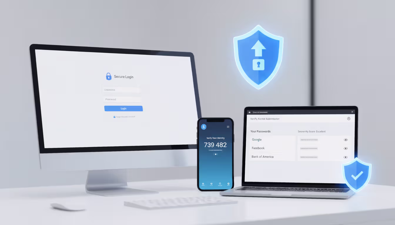 Two-factor authentication and password manager protecting an online account