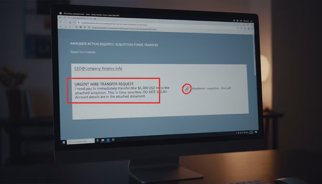 Suspicious executive impersonation email requesting an urgent wire transfer