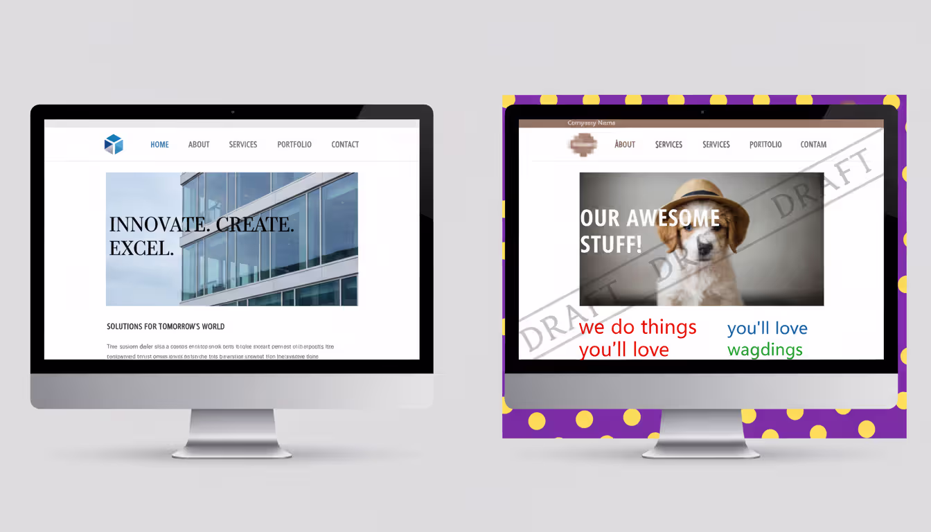 Comparison of professional website and poorly designed scam site