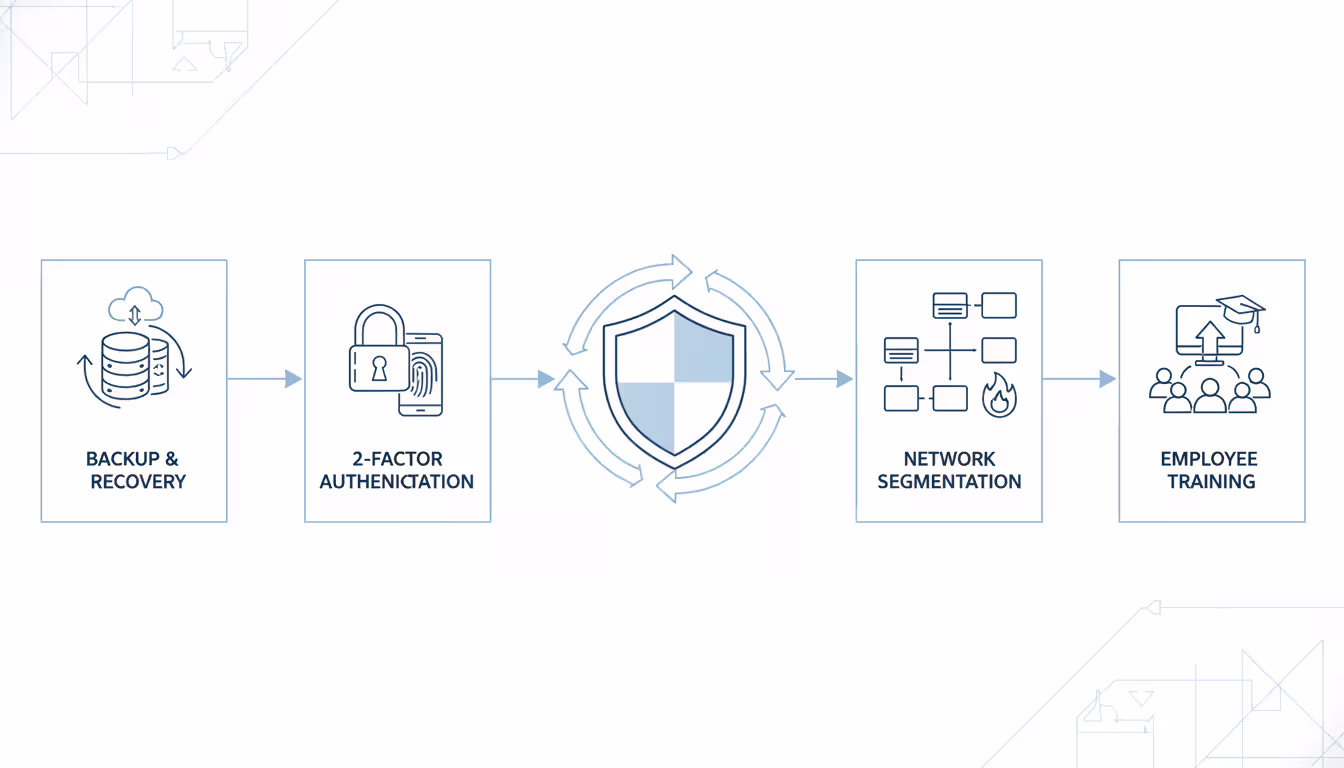 Infographic of backup, MFA, network segmentation, security training